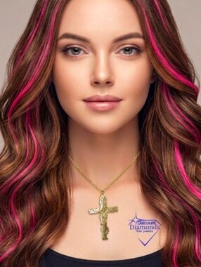Cross Choker Necklace 18K Bright Yellow Gold Plating on Titanium